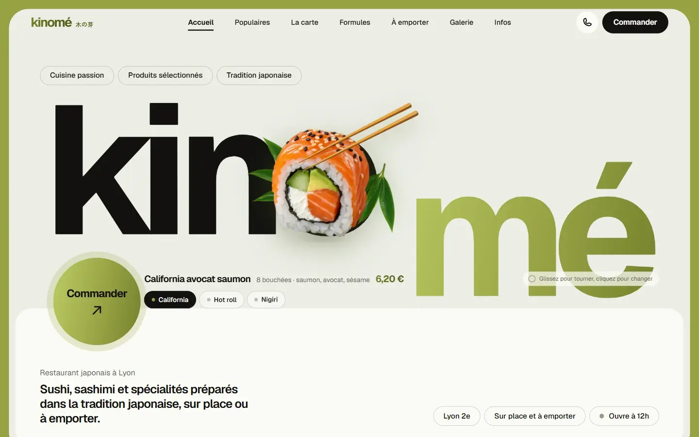 Page d’accueil du site du restaurant Kinomé