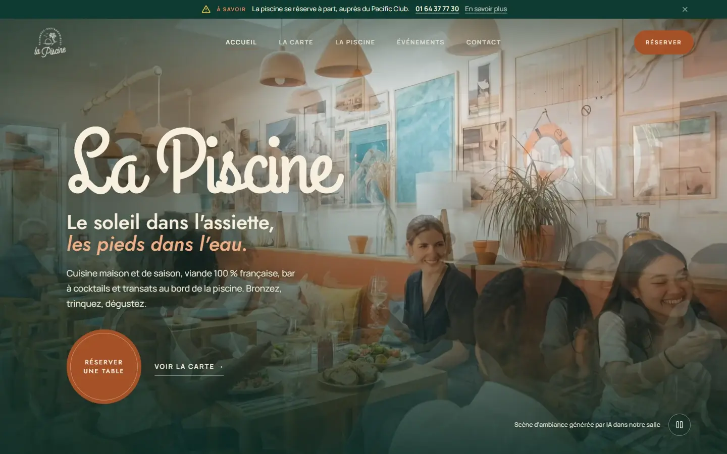 Page d’accueil du site du restaurant La Piscine