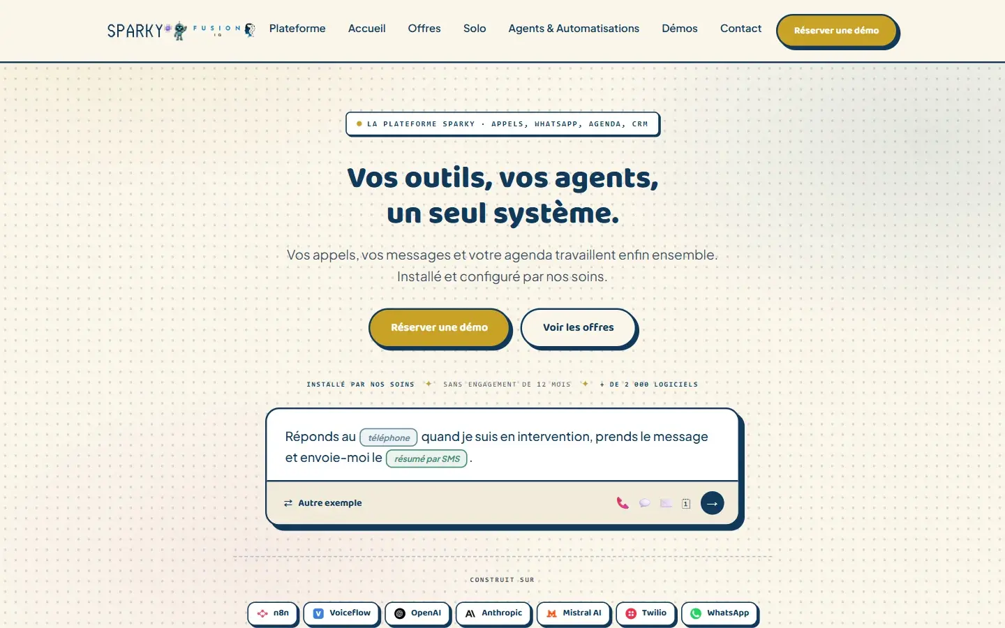 Page d’accueil du site Sparky AI