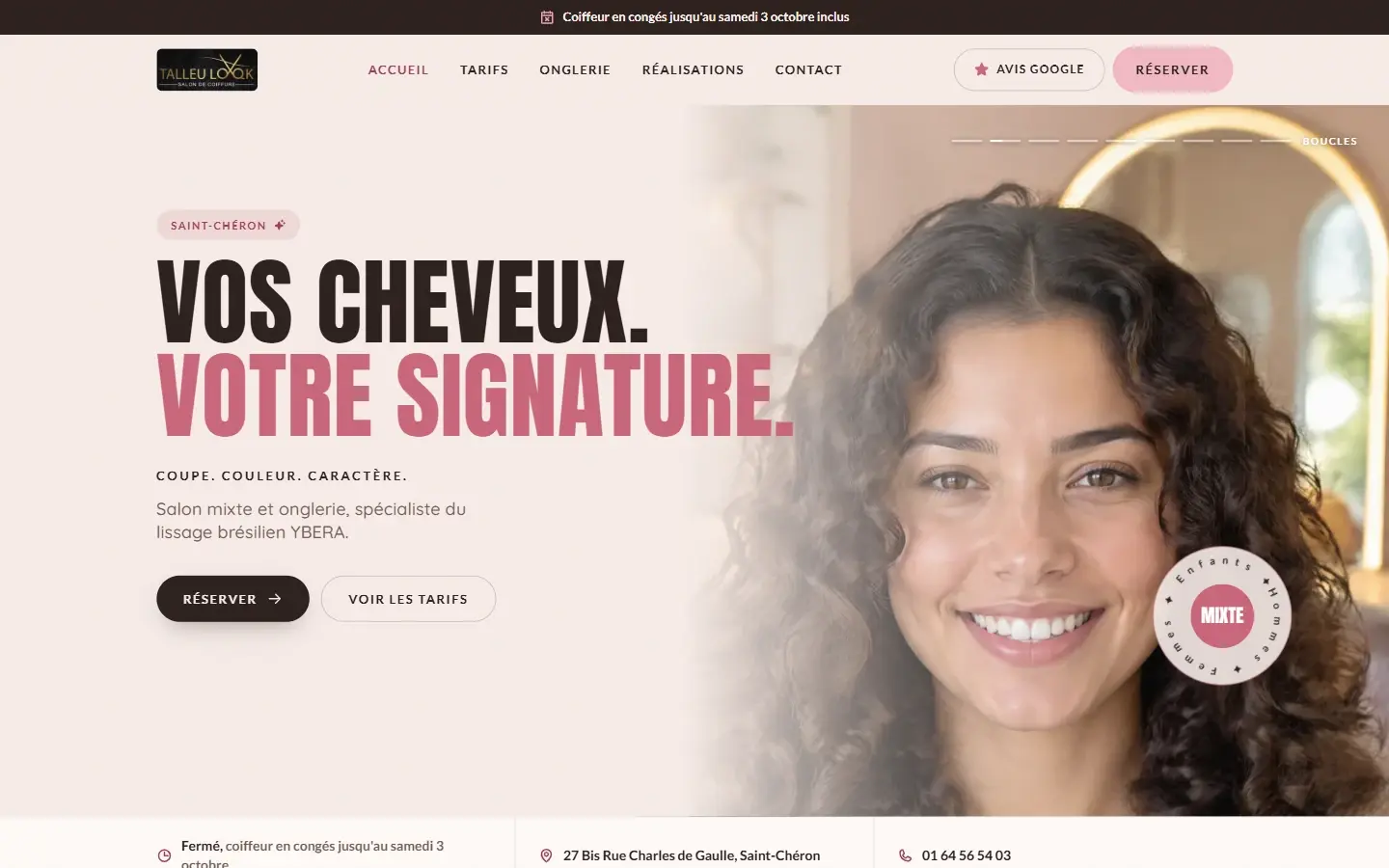 Page d’accueil du site du salon Talleu Look