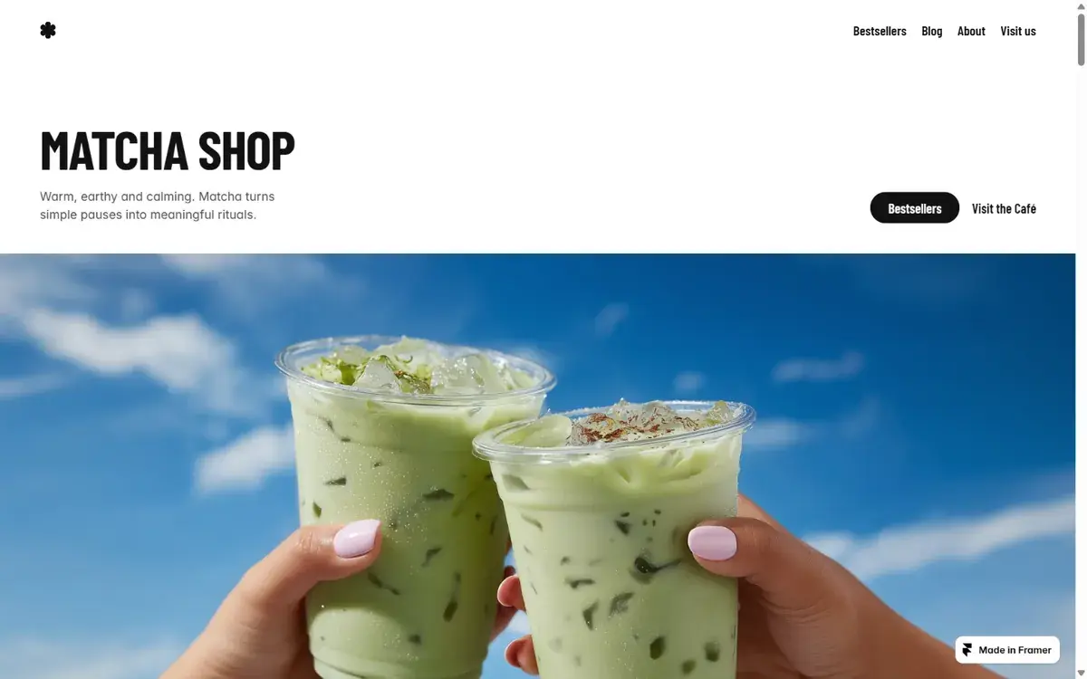 Aperçu du template Matcha Shop : café, salon de thé, petit commerce
