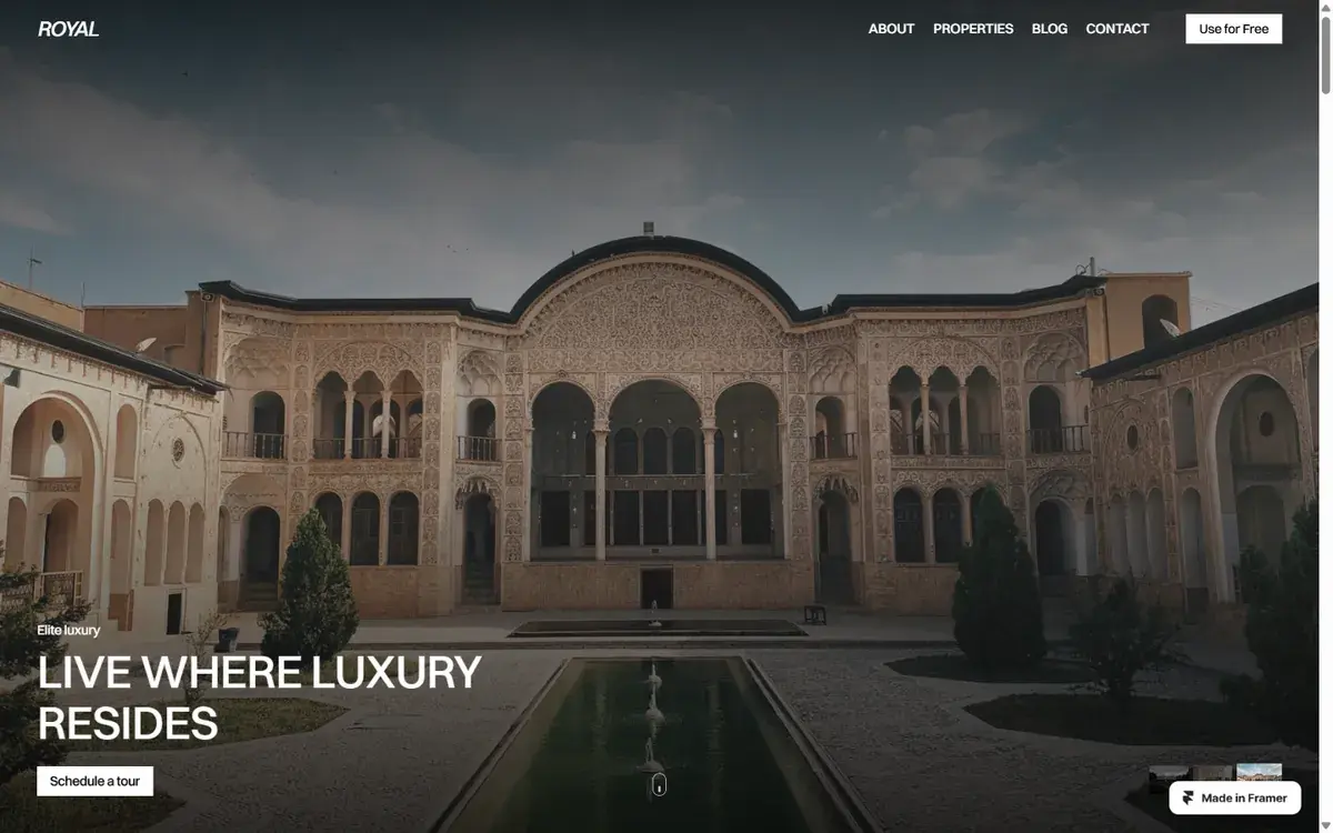 Aperçu du template Royal : agence immobilière, biens de prestige