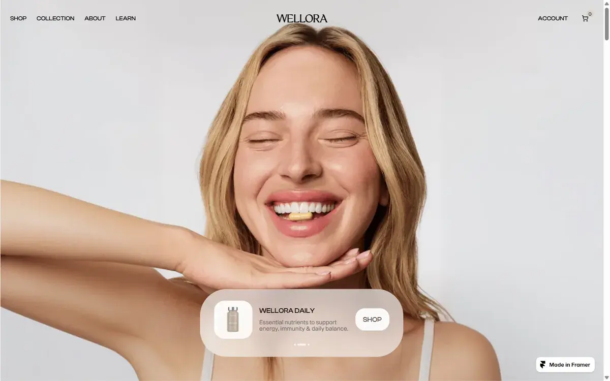 Aperçu du template Wellora : boutique en ligne, cosmétiques, bien-être